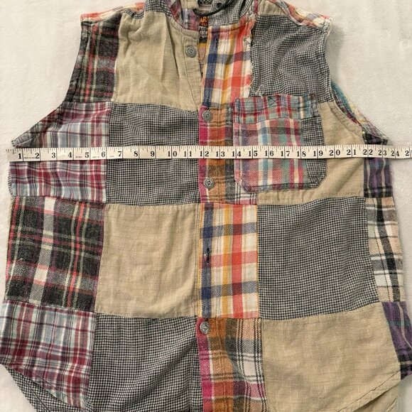 Vintage 90s Paragraff Vest Mens M Plaid Patchwork Flannel Hooded Button Grunge - Picture 6 of 10